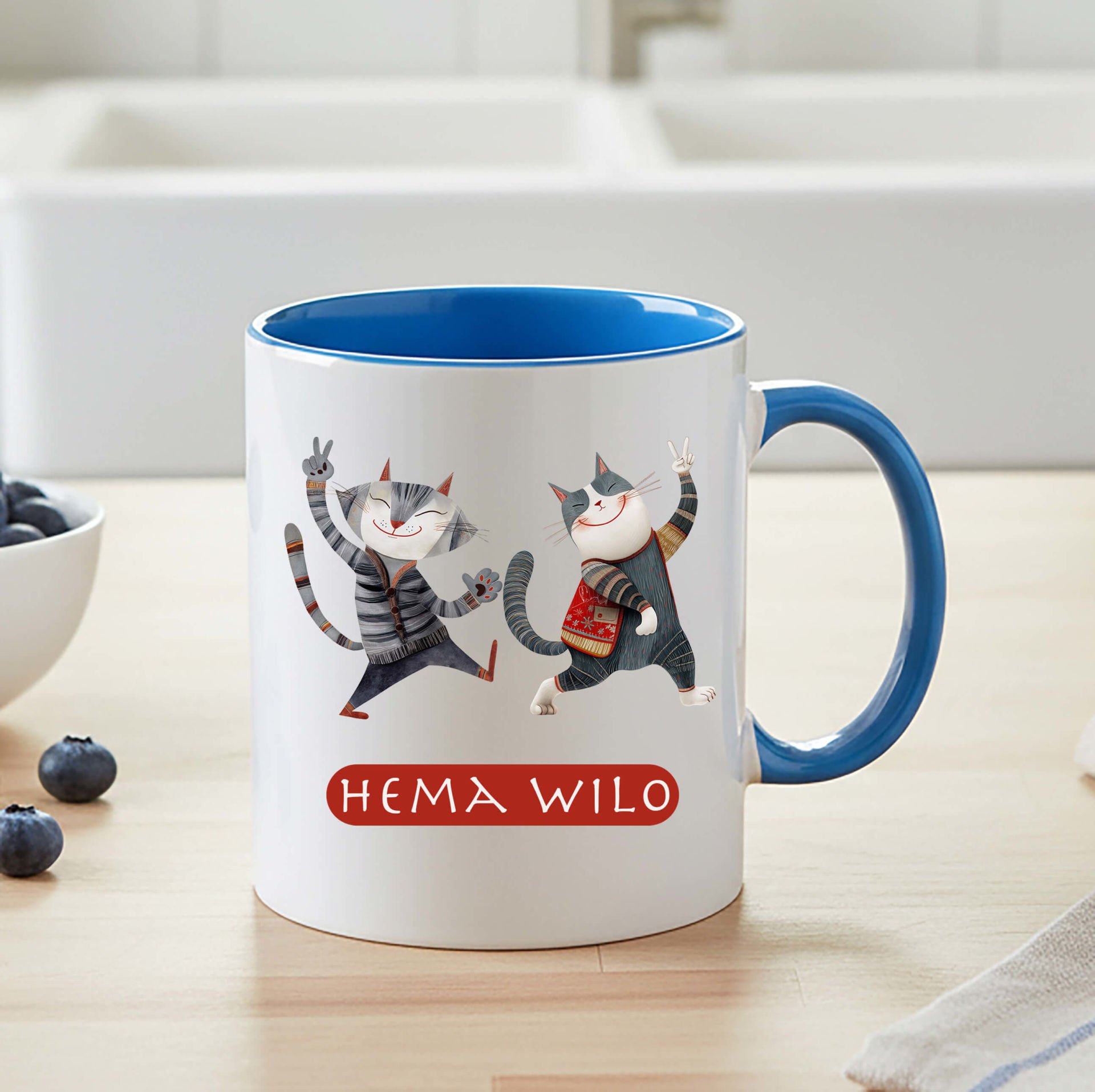 Kürtçe Hema Wilo Tasarımlı Mavi Renkli Kupa Bardağı - Hema Wilo Mavi Renkli Klasik Kupa Bardak