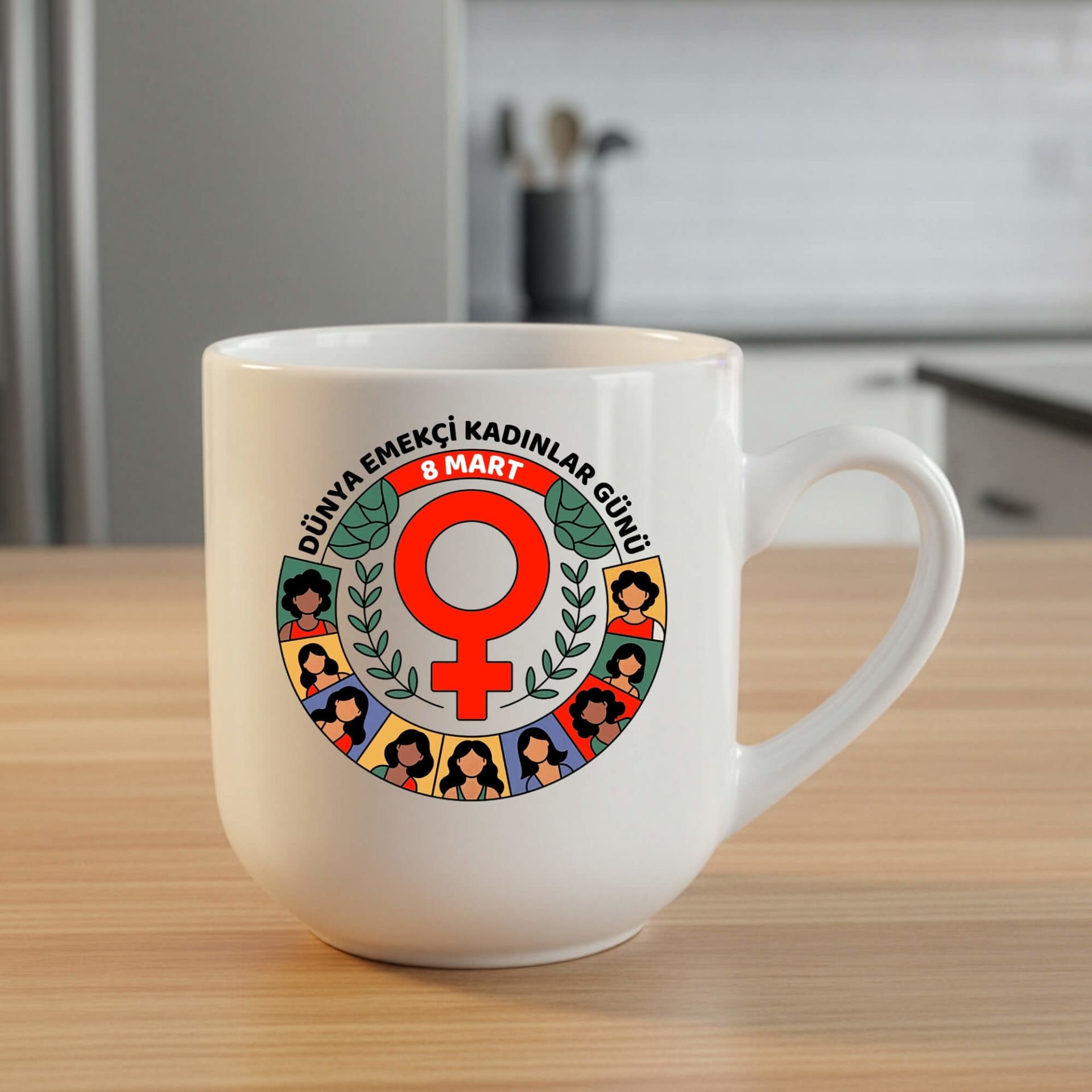 8 Mart Dünya Emekçi Kadınlar Günü Kutlu Olsun Oval Elite Beyaz Renk Porselen Kupa Bardak