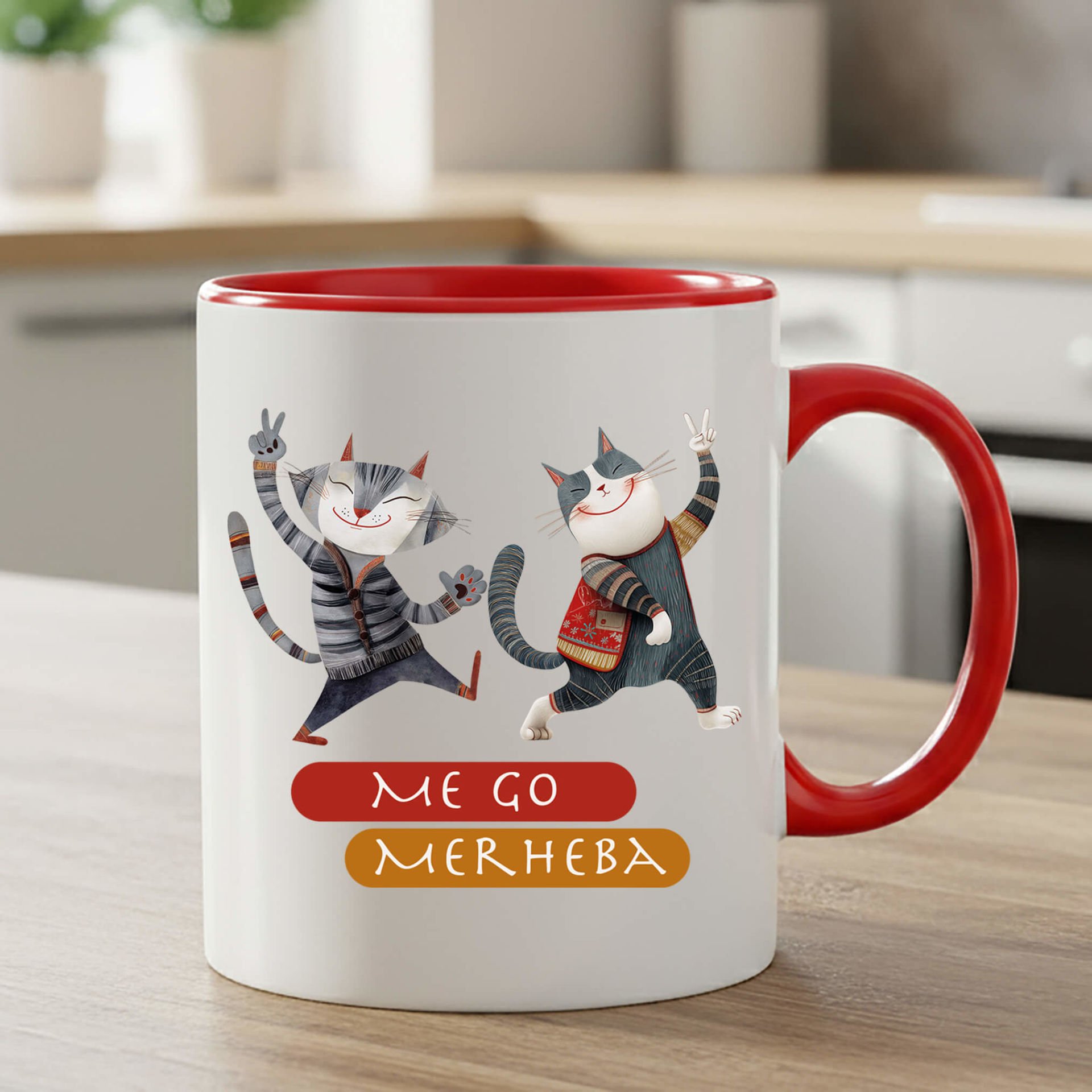 Kürtçe Me Go Merheba Tasarımlı Kırmızı Renkli Kupa Bardağı - Me Go Merhaba Kırmızı Renkli Klasik Kupa Bardak