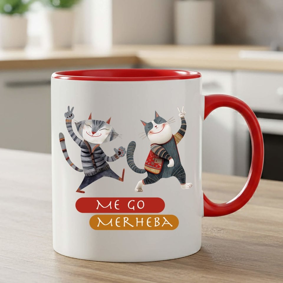 Kürtçe Me Go Merheba Tasarımlı Kırmızı Renkli Kupa Bardağı - Me Go Merhaba Kırmızı Renkli Klasik Kupa Bardak