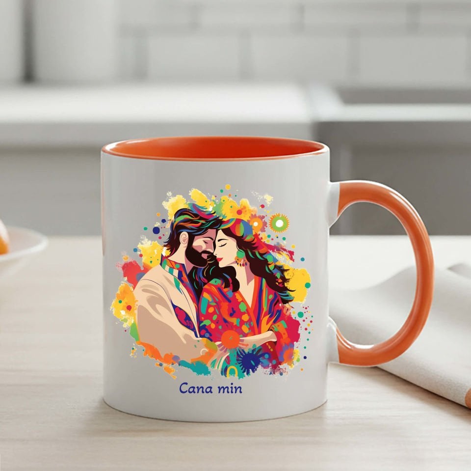 Kürtçe Cana Min Yazılı Mem u Zin Tasarımlı Turuncu Renkli Kupa Bardağı - Cana Min Turuncu Klasik Kupa Bardak