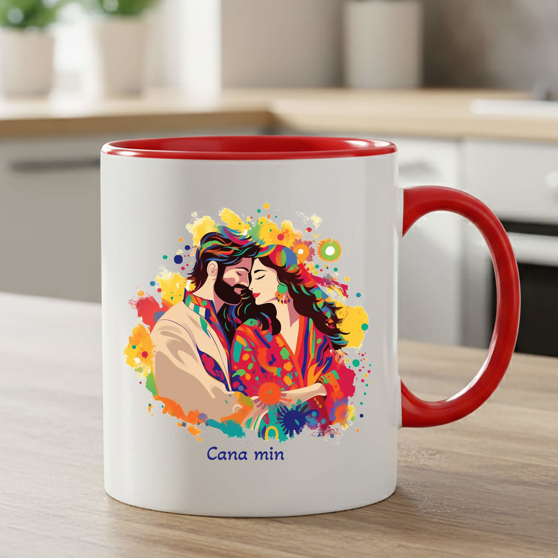 Kürtçe Cana Min Yazılı Mem u Zin Tasarımlı Kırmızı Renkli Kupa Bardağı - Cana Min Kırmızı Klasik Kupa Bardak