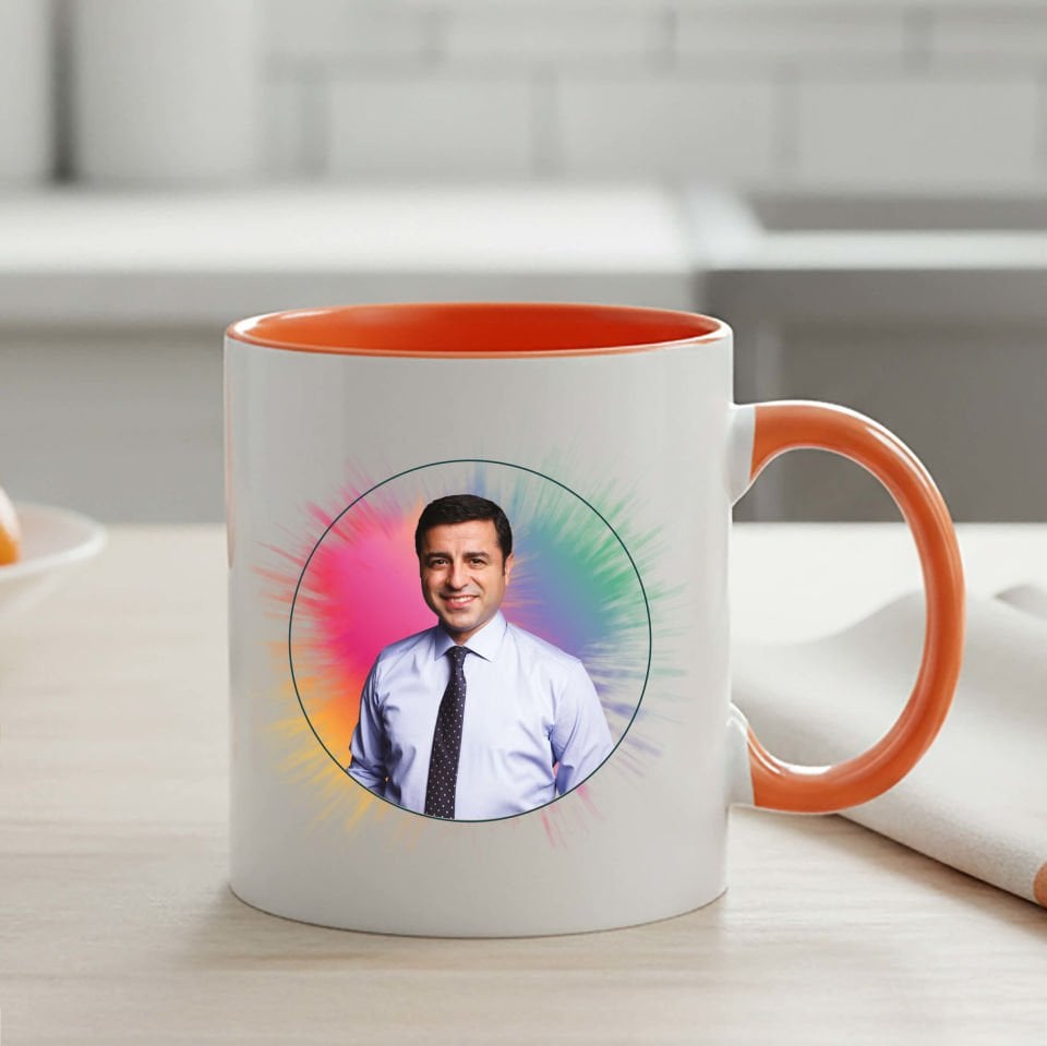 Selahattin Demirtaş Tasarımlı Turuncu Renkli Kupa Bardağı - Selahattin Demirtaş Turuncu Klasik Kupa Bardak