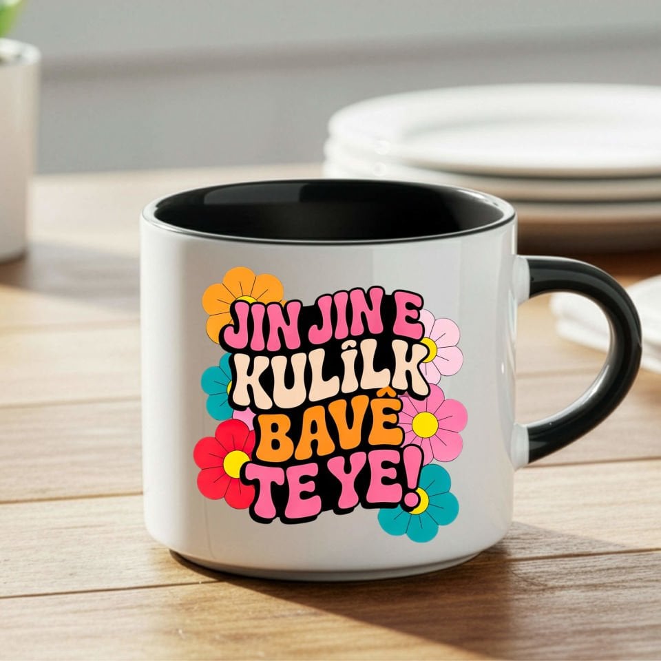 Jin Jin e Kulîlk Bavê Te Ye Nescafe Siyah Renk Porselen Kupa Bardak