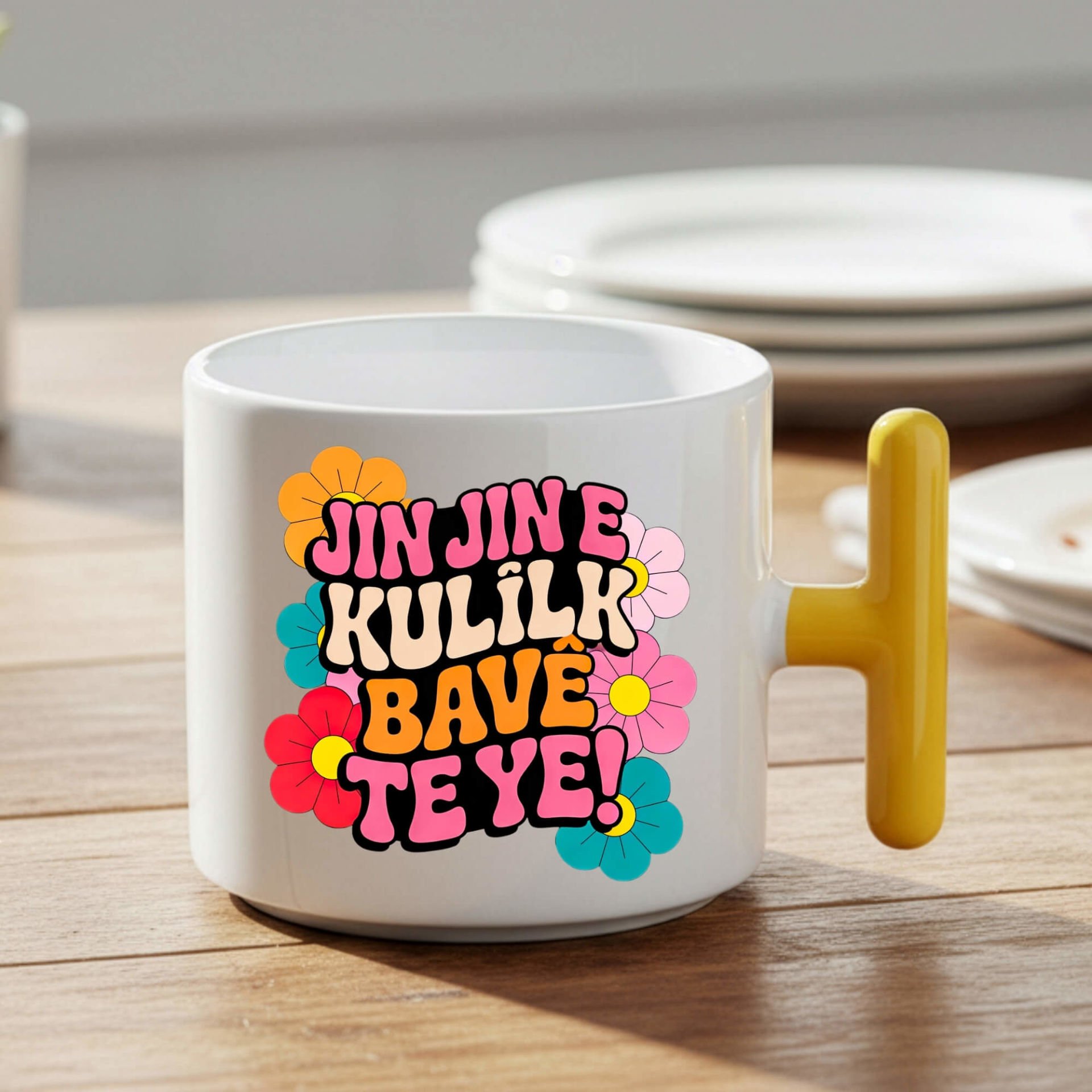 Jin Jin e Kulîlk Bavê Te Ye T Kupa Sarı Renk Porselen Bardak