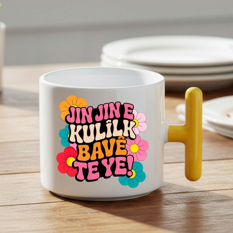 Jin Jin e Kulîlk Bavê Te Ye T Kupa Sarı Renk Porselen Bardak