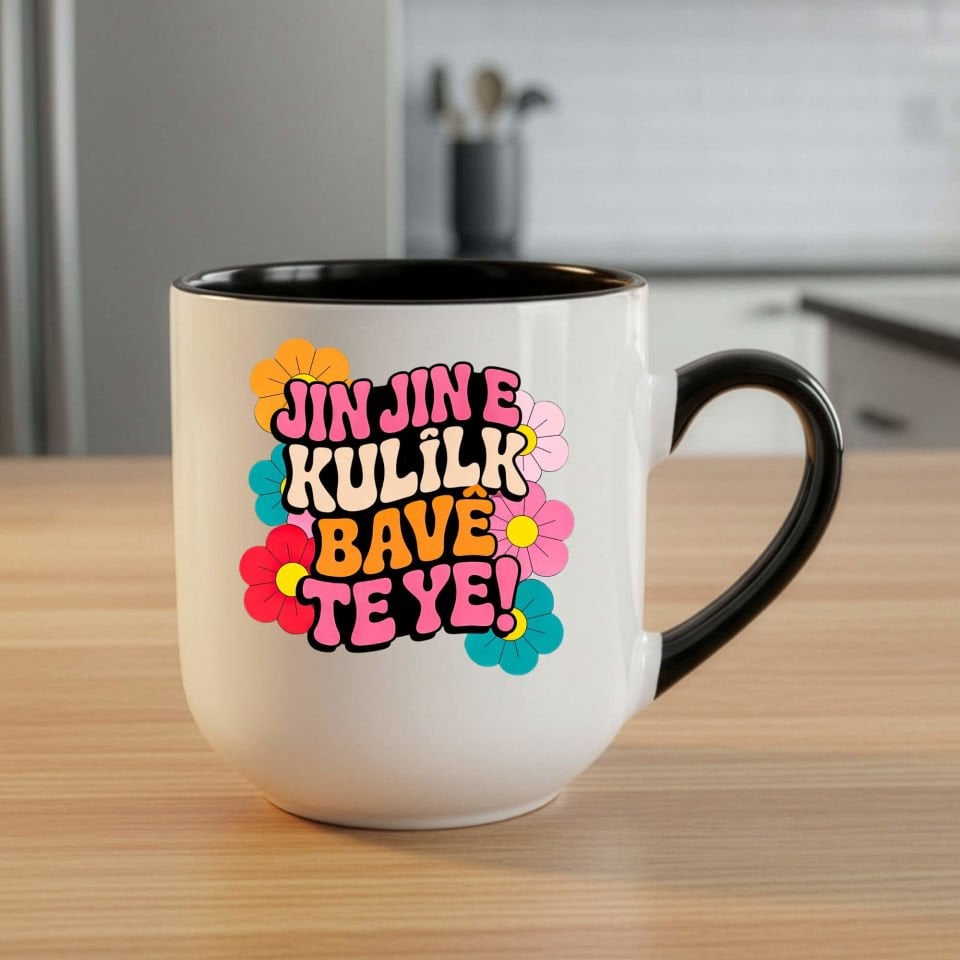 Jin Jin e Kulîlk Bavê Te Ye Elite Oval Siyah Renk Porselen Kupa Bardak