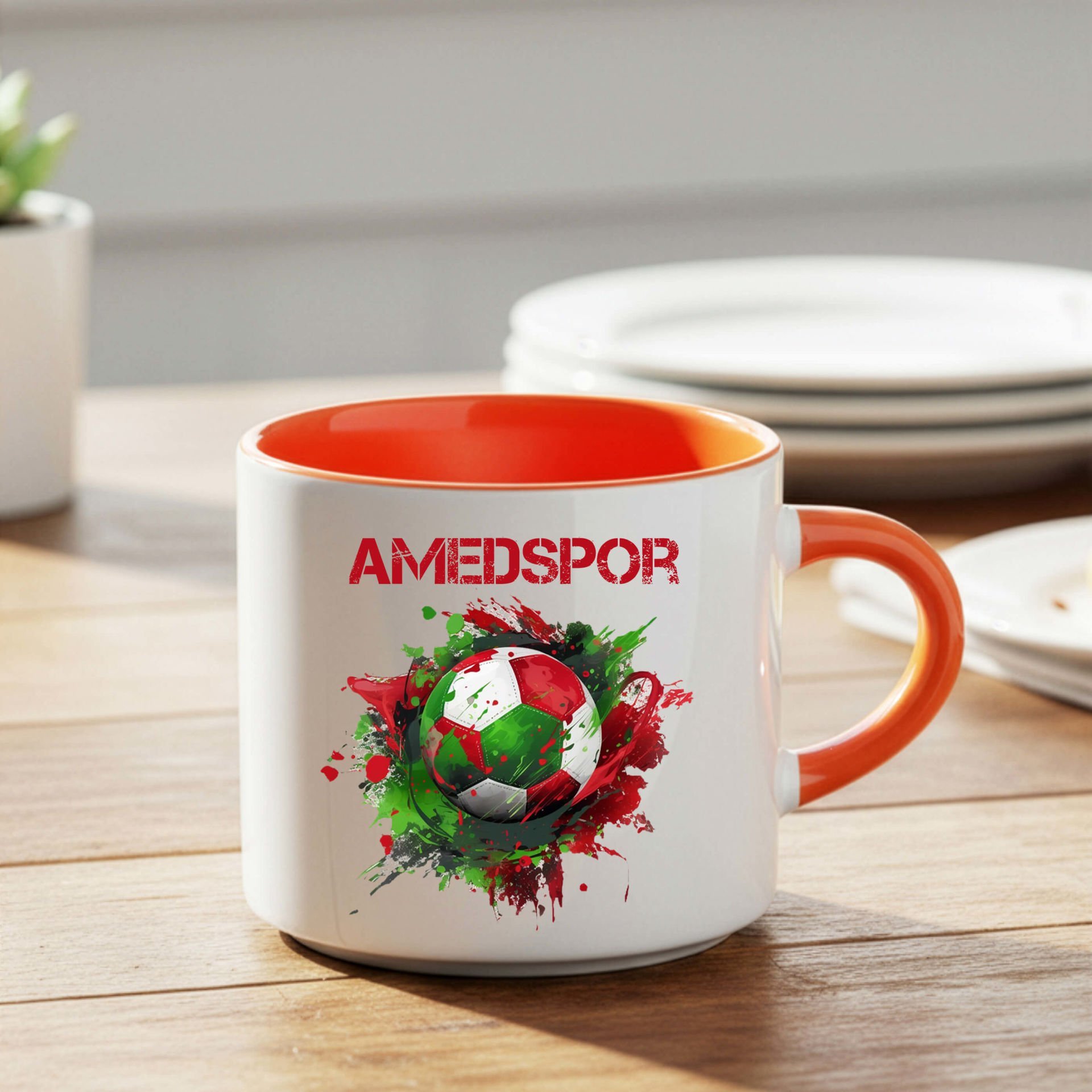 Amedspor Futbol Topu Tasarımlı Nescafe Turuncu Kupa Bardak - Amed spor Futbol Topu Nescafe Kupası
