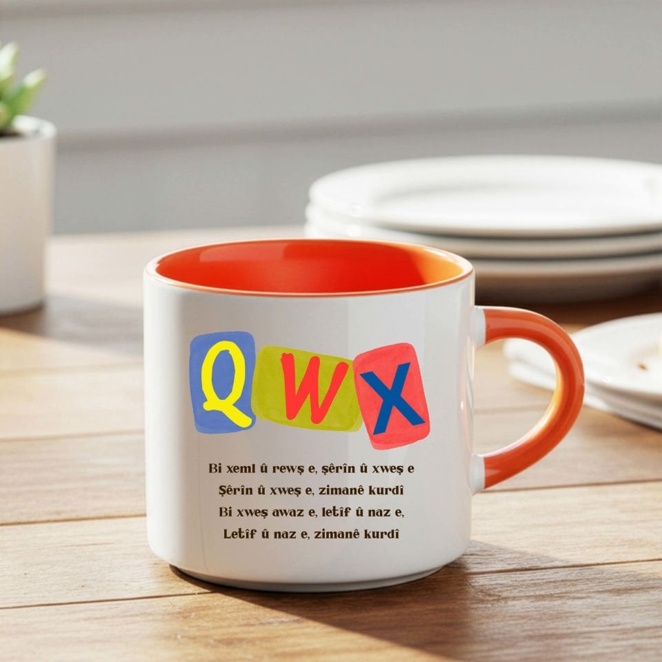 Kürtçe Harfler Zimanê Kurdi Tasarımlı Nescafe Turuncu Kupa Bardak - Zimanê Kurdi Nescafe Kupası
