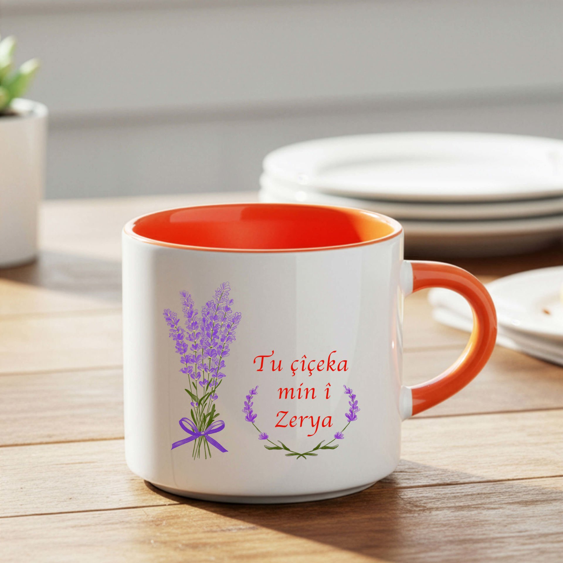 Kürtçe Tu Çiçeka Min i Tasarımlı Nescafe Turuncu Kupa Bardak - Tu Çiçeka Min i Nescafe Kupası