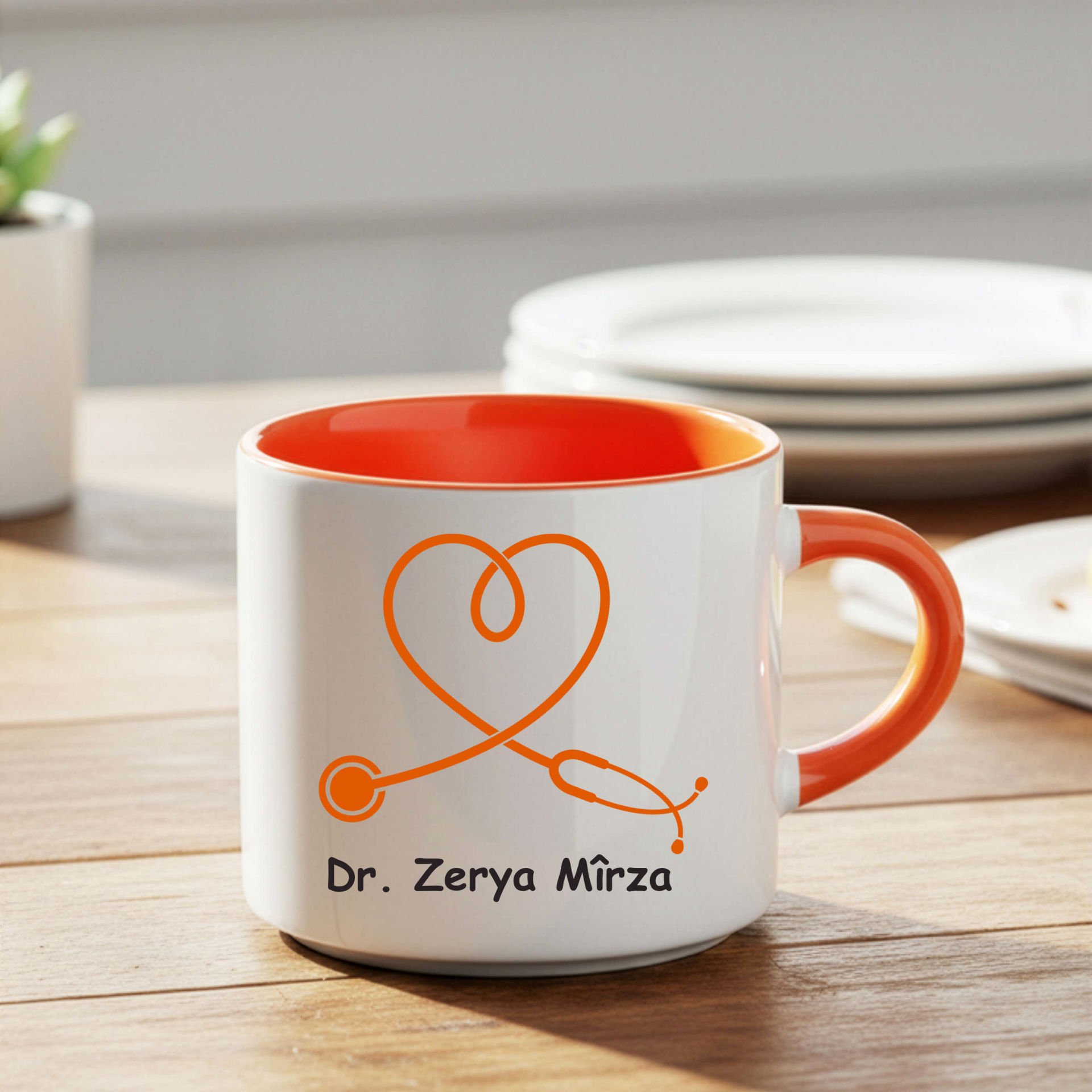 Doktorlara ve İsme Özel Nescafe Turuncu Kupa Bardak - Doktorlar İçin Nescafe Kupası