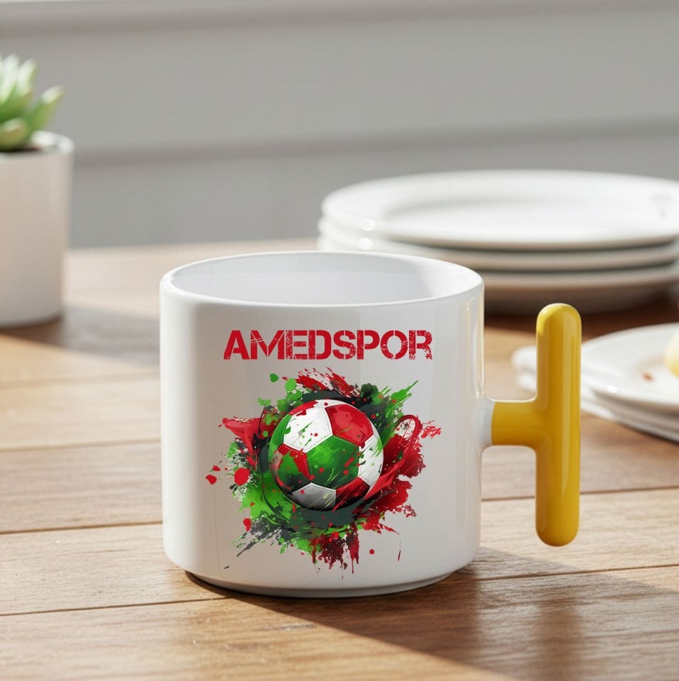 Amedspor Futbol Topu Tasarımlı Sarı Renkli T Kupa Bardak - Amed spor Futbol Topu Sarı Renkli T Kupası