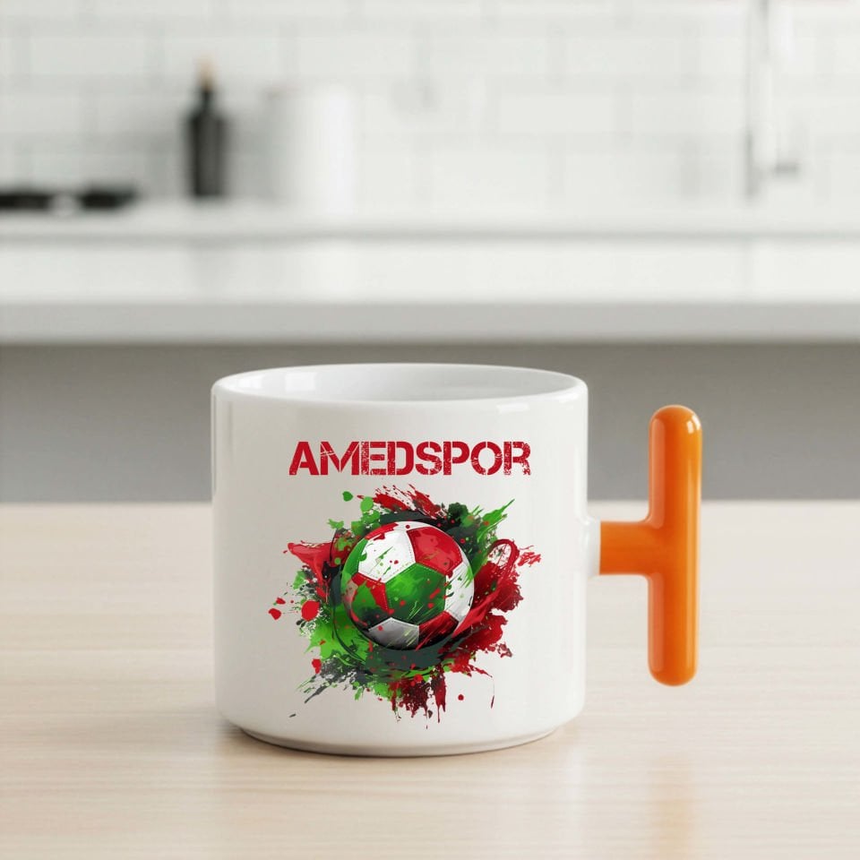 Amedspor Futbol Topu Tasarımlı Turuncu Renkli T Kupa Bardak - Amed spor Futbol Topu Turuncu Renkli T Kupası