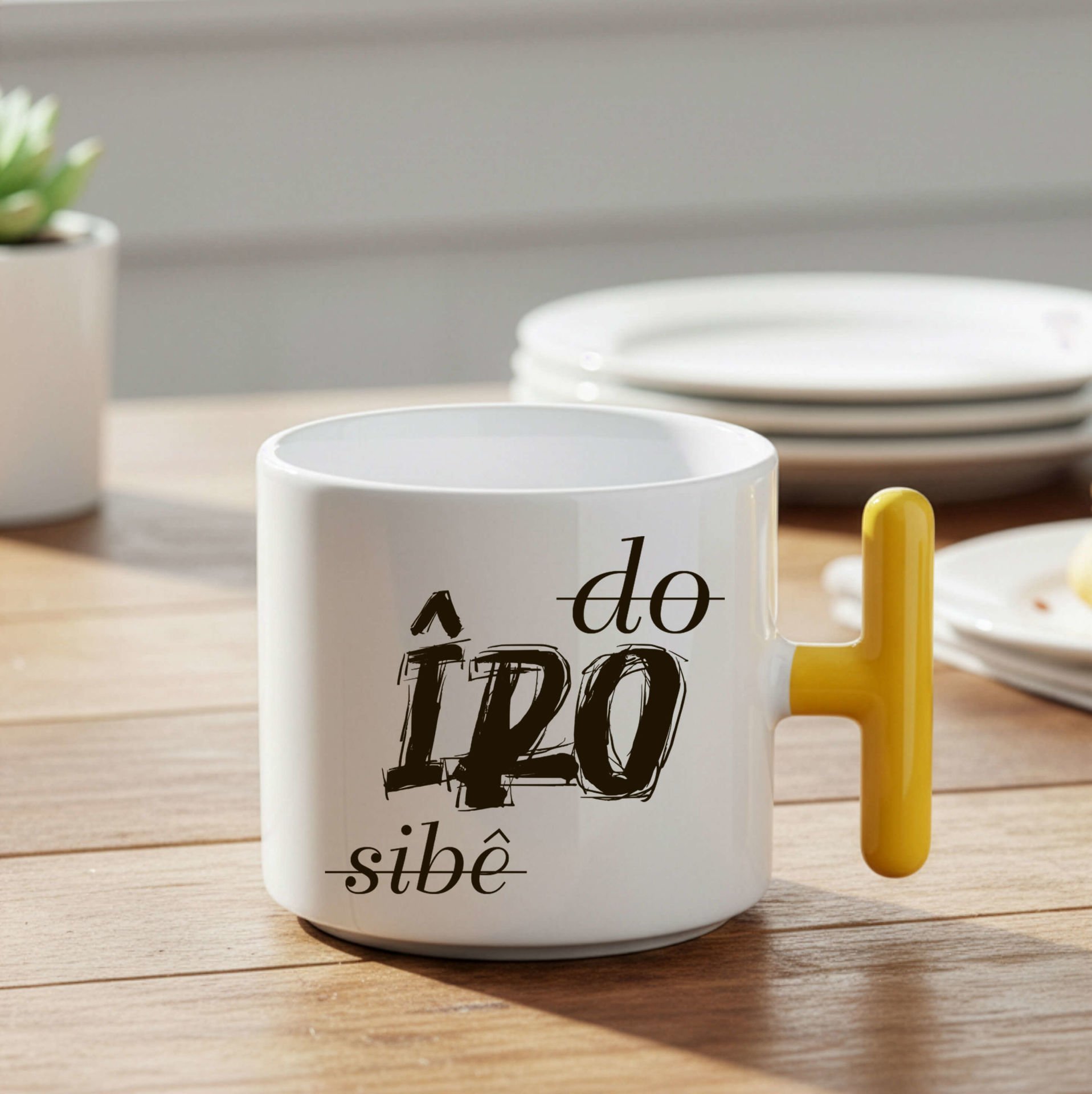 Kürtçe Do Îro Sibê Tasarımlı Sarı Renkli T Kupa Bardak - Do Îro Sibê Yazılı Sarı T Kupası