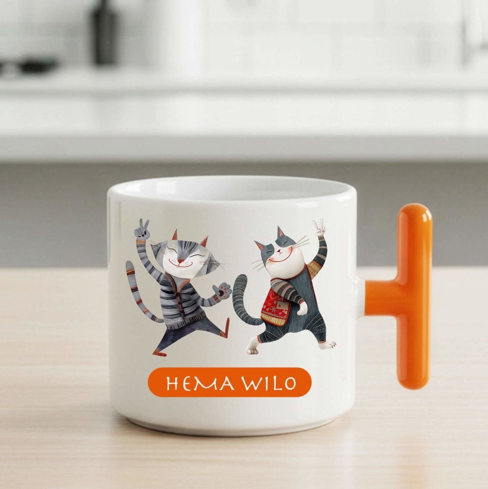 Kürtçe Hema Wilo Tasarımlı Turuncu Renkli T Kupa Bardak - Hema Wilo T Kupası