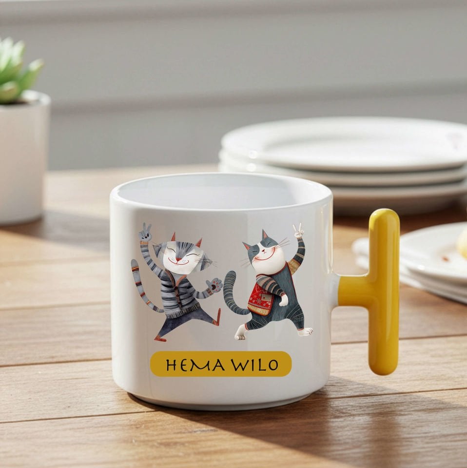 Kürtçe Hema Wilo Tasarımlı Sarı Renkli T Kupa Bardak - Hema Wilo Sarı T Kupası