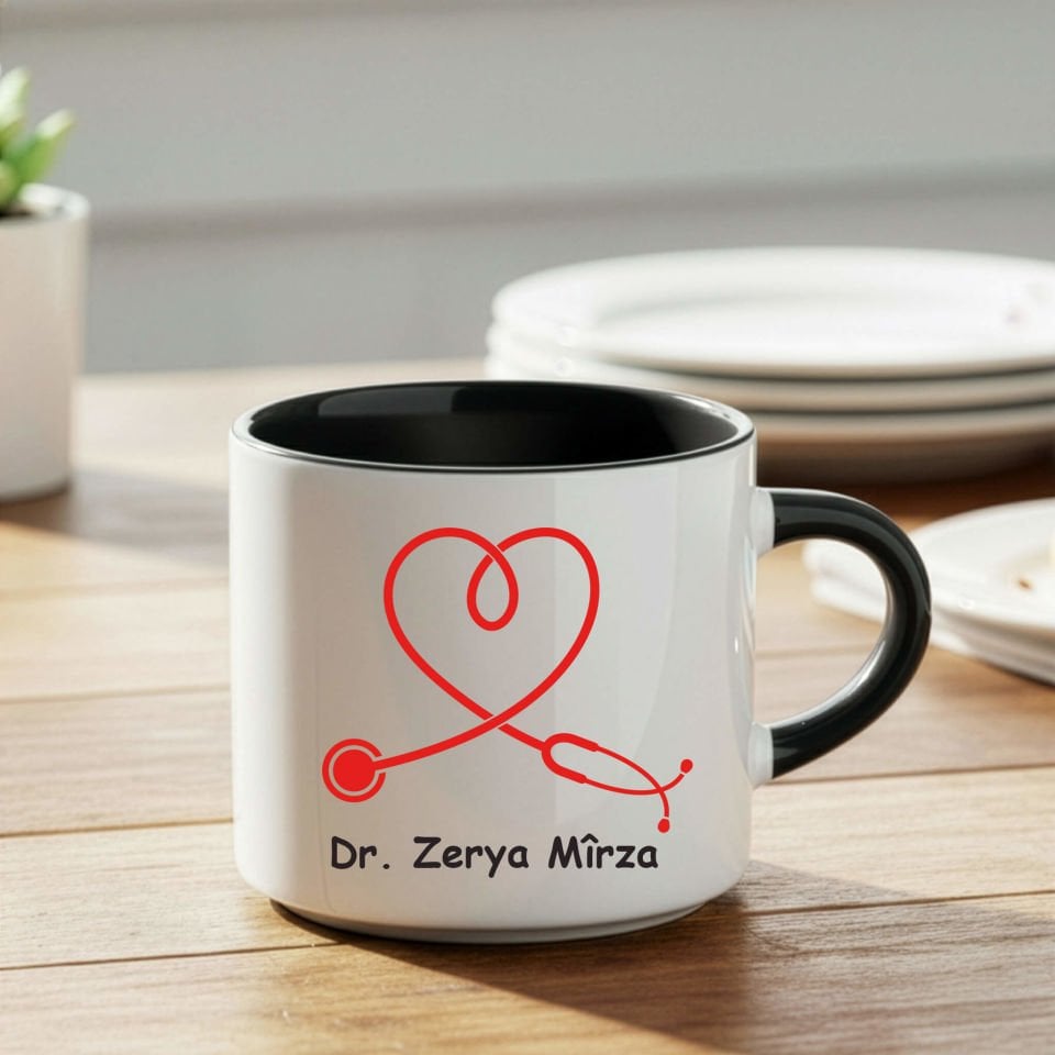 Doktorlara ve İsme Özel Nescafe Siyah Kupa Bardak - Doktorlar İçin Nescafe Kupası