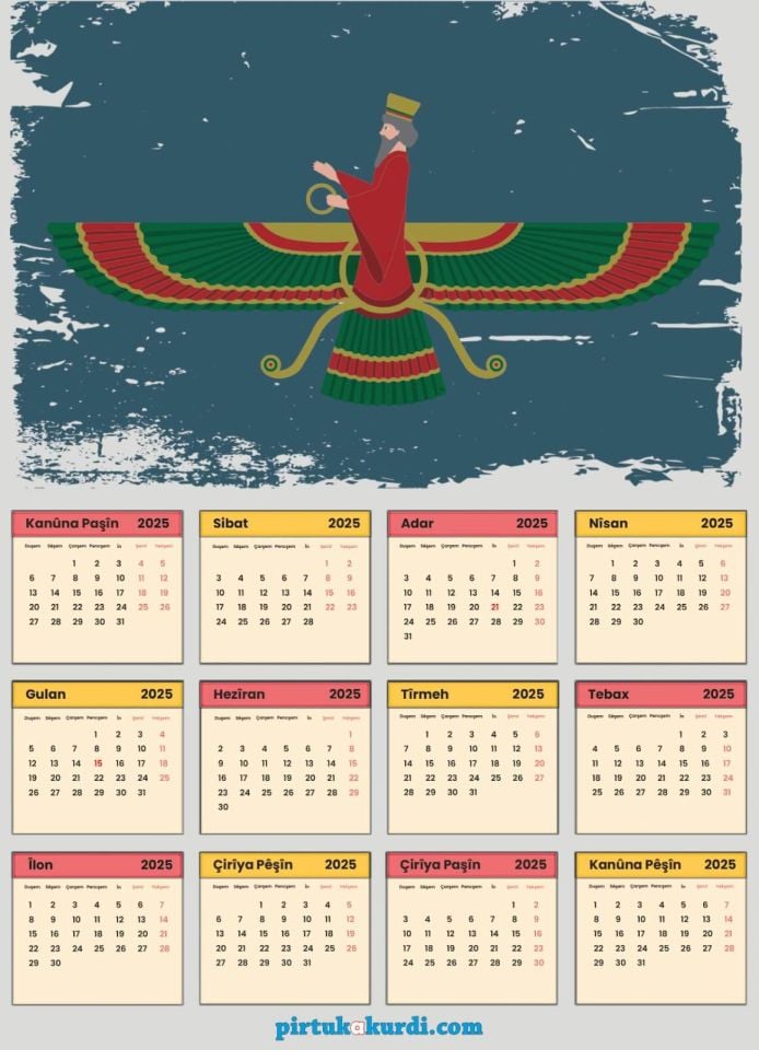 Salnameya 2025an - 2025 Kürtçe Takvim - Ahura Mazda