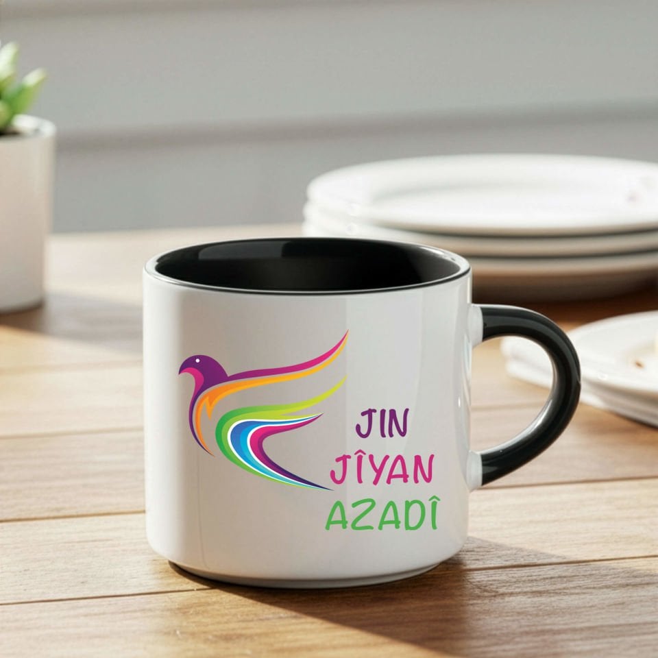 Jin Jiyan Azadi Yazılı Siyah Renkli Nescafe Kupa Bardak - Jin Jiyan Azadi Nescafe Kupası