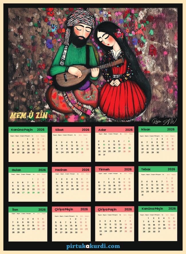 Salnameya 2026an - 2026 Kürtçe Takvim - Mem û Zîn