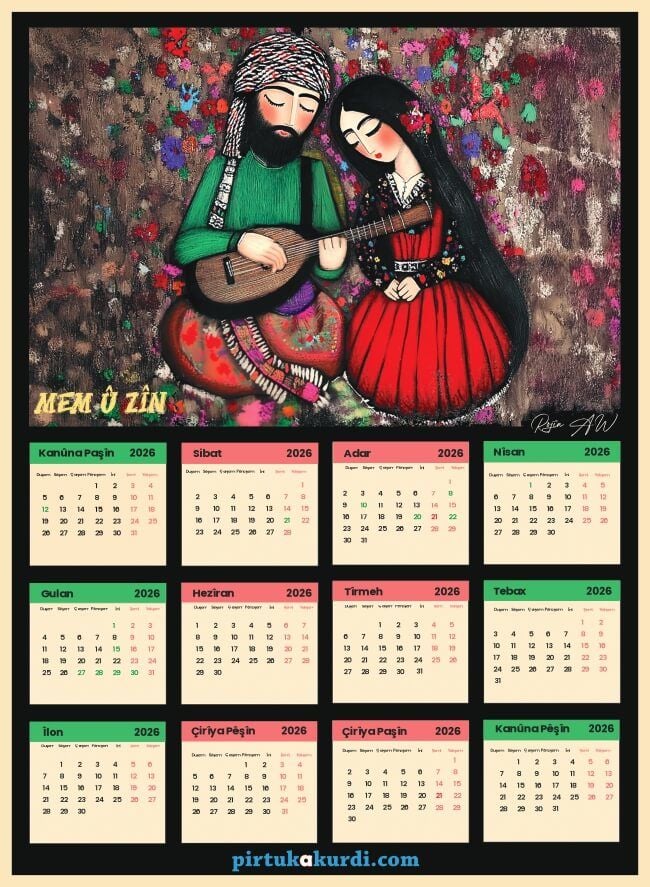 Salnameya Kurdi 2026an - 2026 Kürtçe Takvim - Mem û Zîn