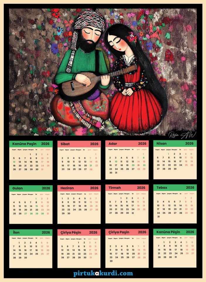 Salnameya 2026an - 2026 Kürtçe Takvim - Mem û Zîn
