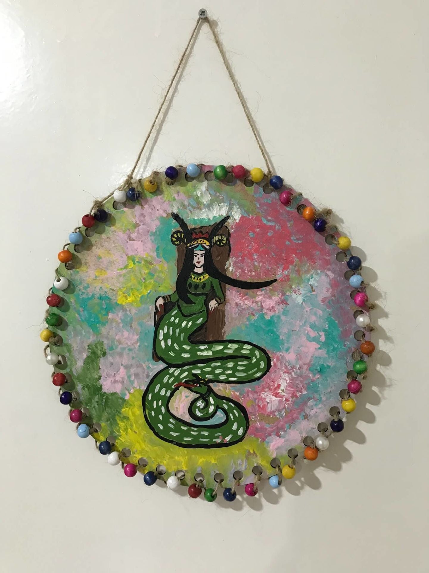 Şahmaran Tasarımlı Yeşil Renkli El İşlemeli Kapı Süsü