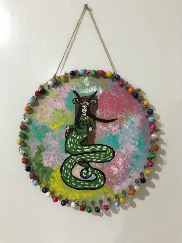 Şahmaran Tasarımlı Yeşil Renkli El İşlemeli Kapı Süsü