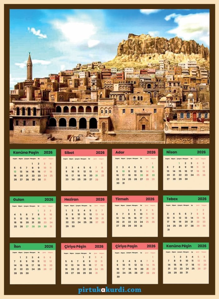 Salnameya 2026an - 2026 Kürtçe Takvim - Mêrdîn - Mardin