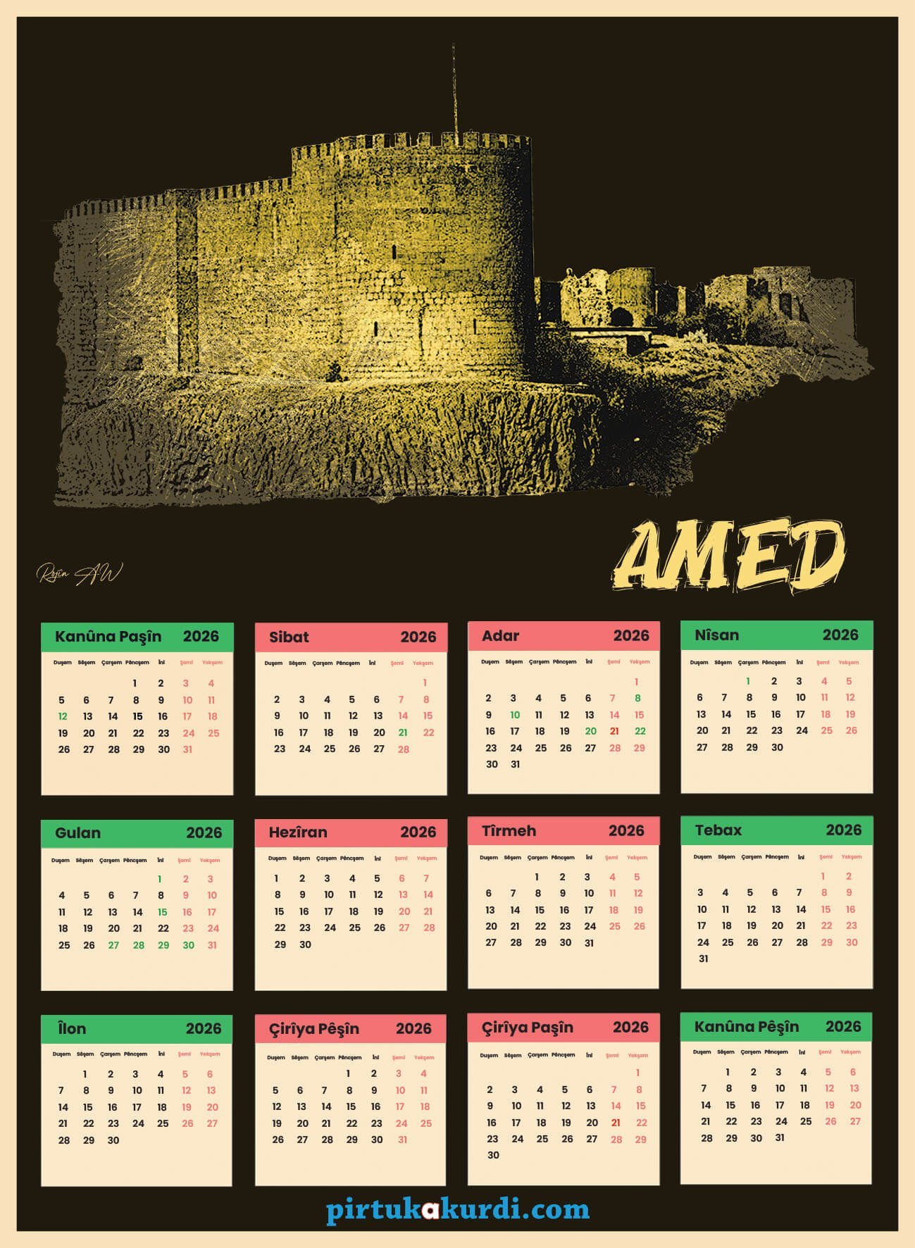 Salnameya 2026an - 2026 Kürtçe Takvim - Amed