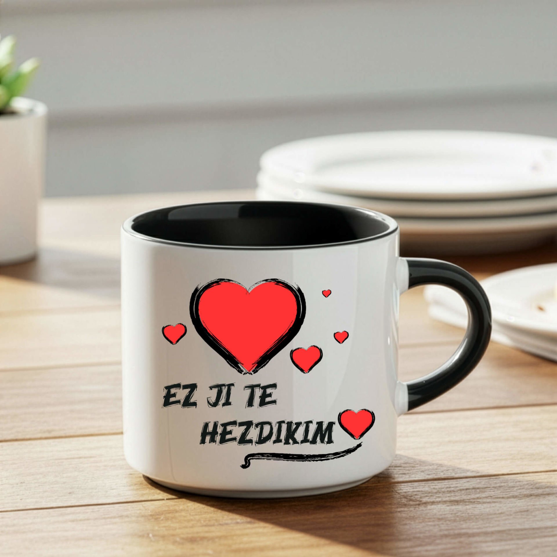 Kürtçe Ez Ji Te Hezdikim Tasarımlı Siyah Renkli Nescafe Kupa Bardak - Ez Ji Te Hez dikim Nescafe Kupası