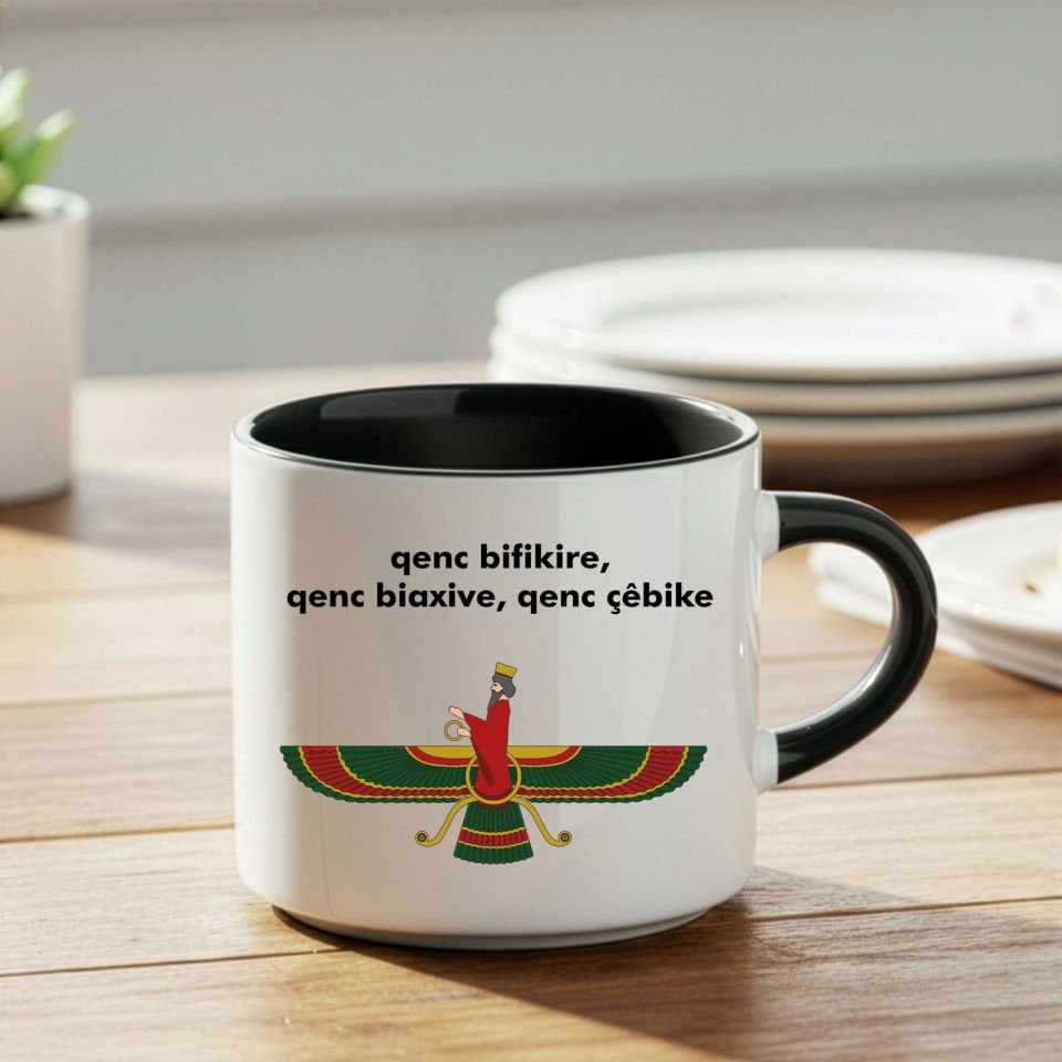 Kürtçe Qenç Bifikire Ahura Mazda Tasarımlı Siyah Renkli Nescafe Kupa Bardak - Ahura Mazda Nescafe Kupası