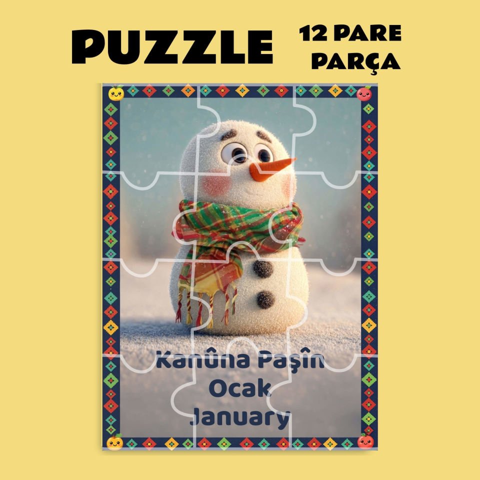 Pazil Bi Kurdî Kanuna Paşîn Ocay Ayı - Kürtçe Magnetli Puzzle Yapboz (12 Pare/Parça - A5)