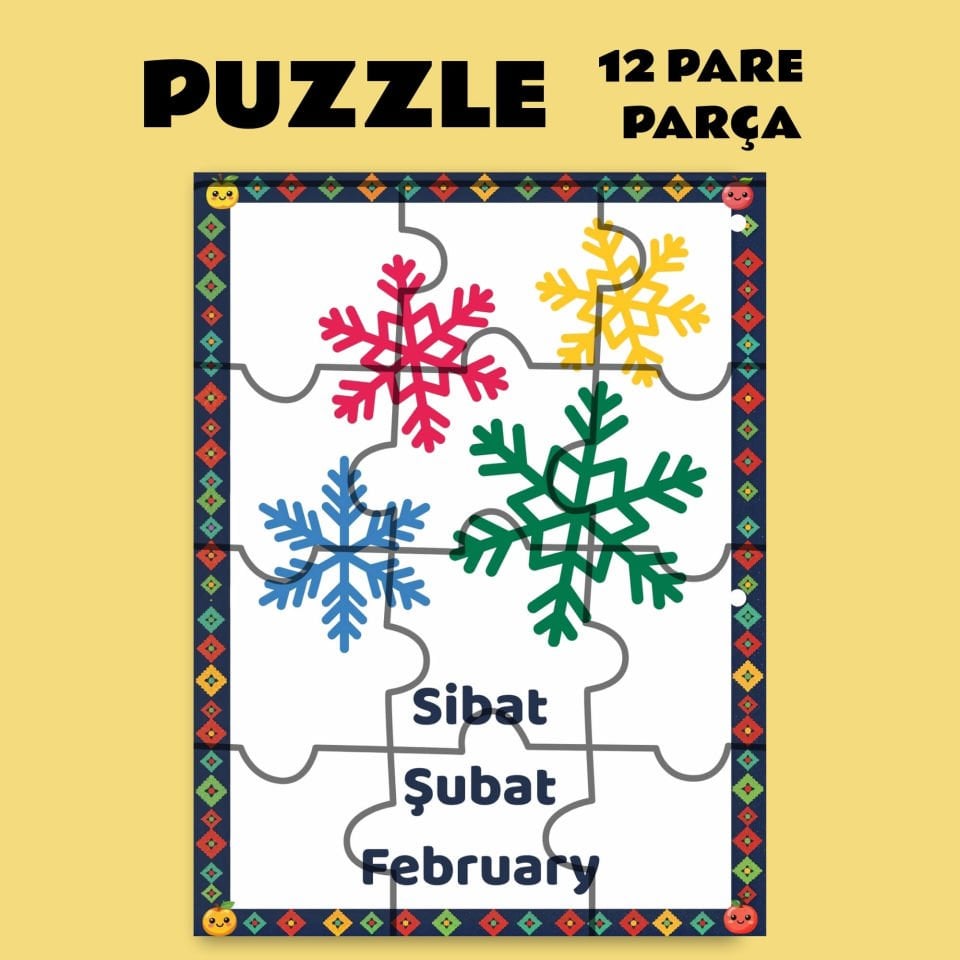 Pazil Bi Kurdî Sibat Şubat Ayı - Kürtçe Magnetli Puzzle Yapboz (12 Pare/Parça - A5)