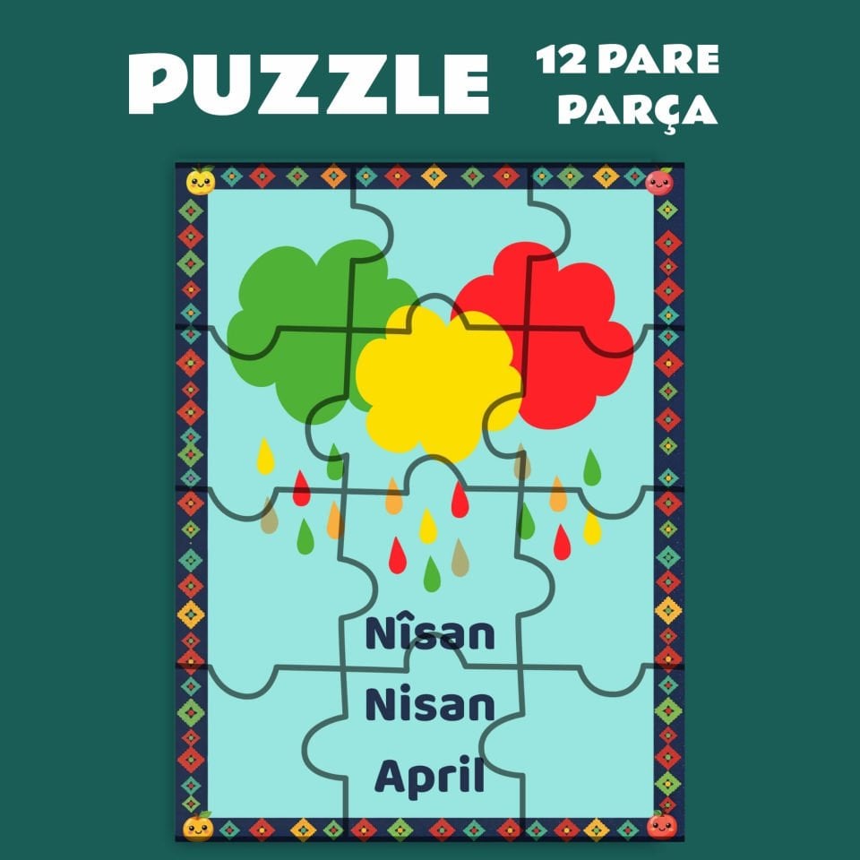 Pazil Bi Kurdî Nîsan Nisan Ayı - Kürtçe Magnetli Puzzle Yapboz (12 Pare/Parça - A5)