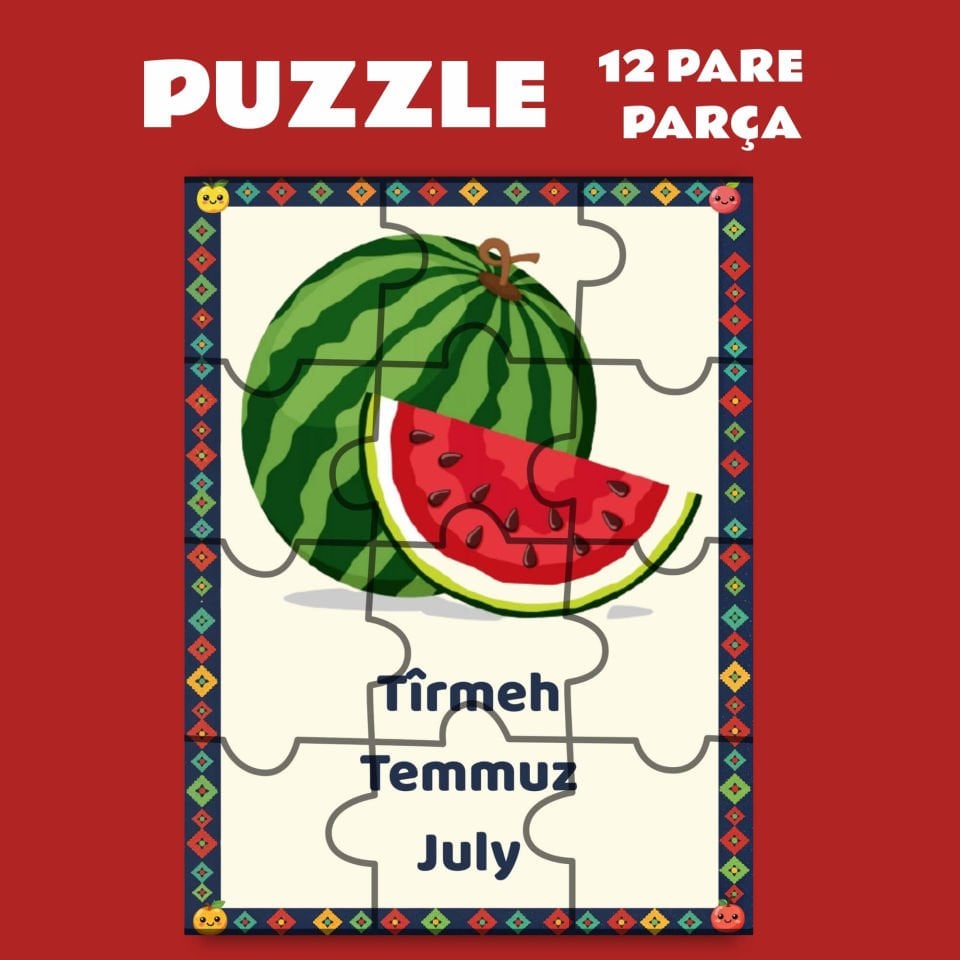 Pazil Bi Kurdî Tîrmeh Temmuz Ayı - Kürtçe Magnetli Puzzle Yapboz (12 Pare/Parça - A5)