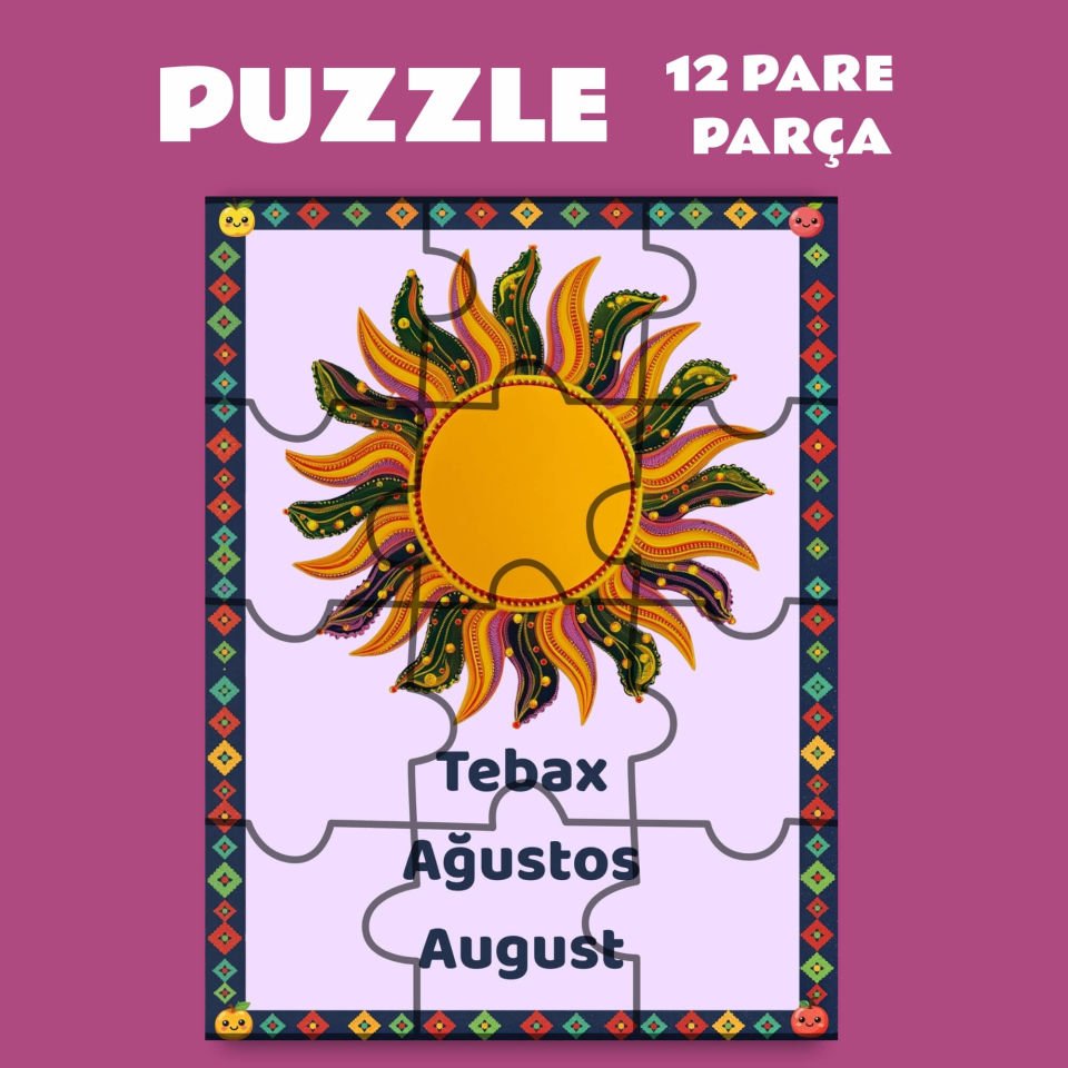 Pazil Bi Kurdî Tebax Ağustos Ayı - Kürtçe Magnetli Puzzle Yapboz (12 Pare/Parça - A5)