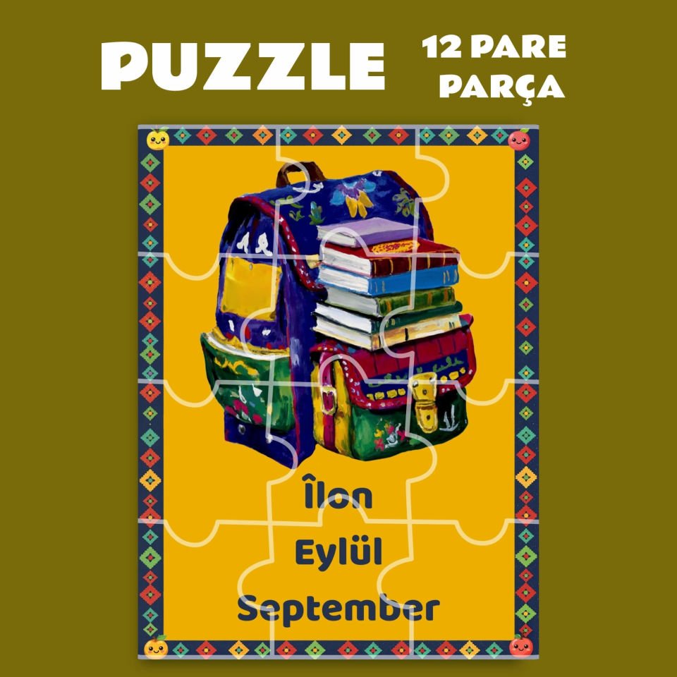 Pazil Bi Kurdî Îlon Eylül Ayı - Kürtçe Magnetli Puzzle Yapboz (12 Pare/Parça - A5)