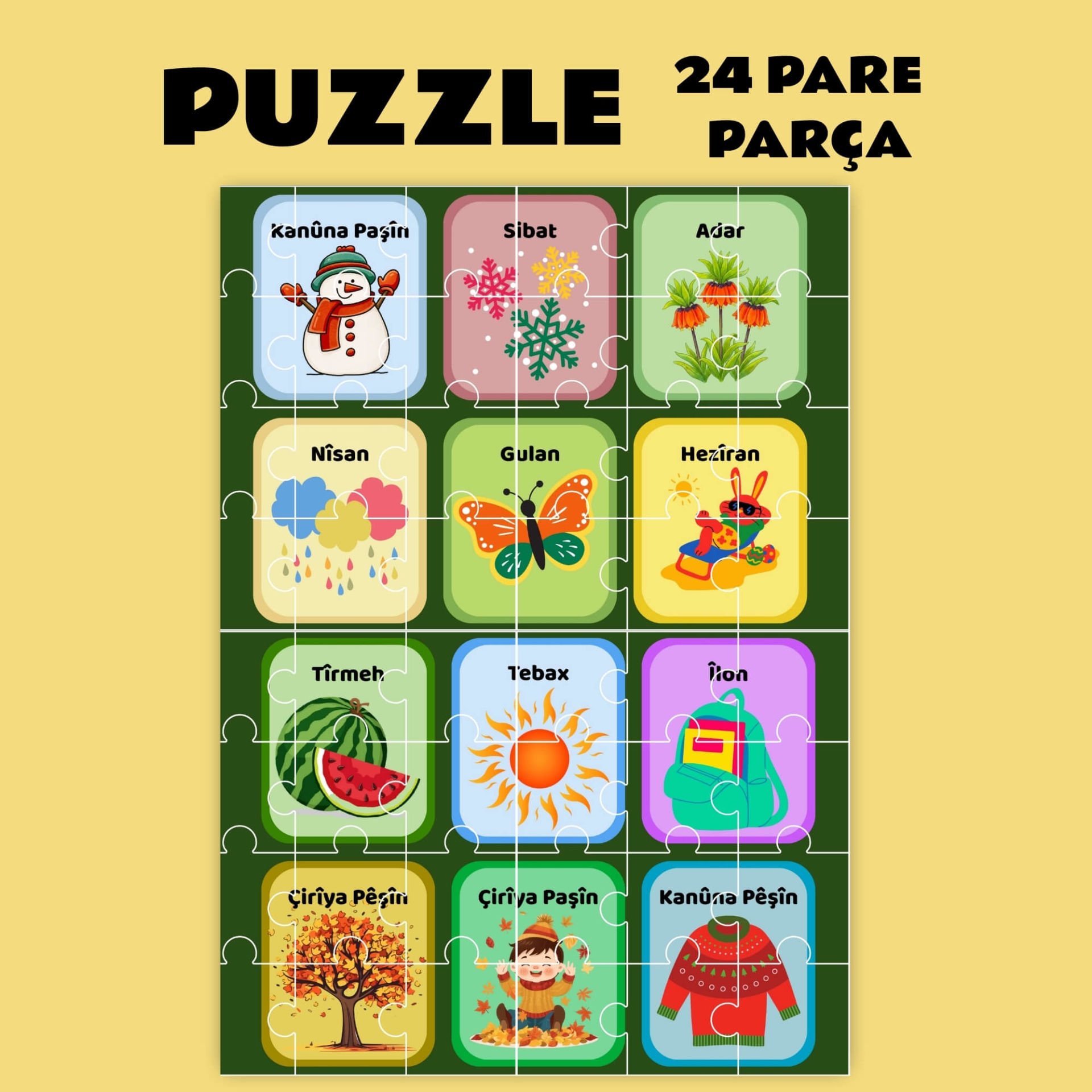 Pazil Bi Kurdî Navên Mehan Ay İsimleri  - Kürtçe Puzzle Yapboz (24 Pare/Parça - A5)