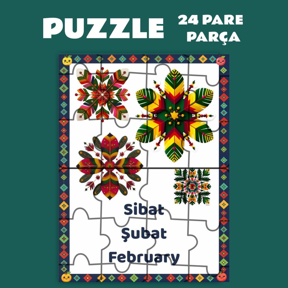 Pazil Bi Kurdî Sibat Şubat Ayı  - Kürtçe Puzzle Yapboz (24 Pare/Parça - A5)