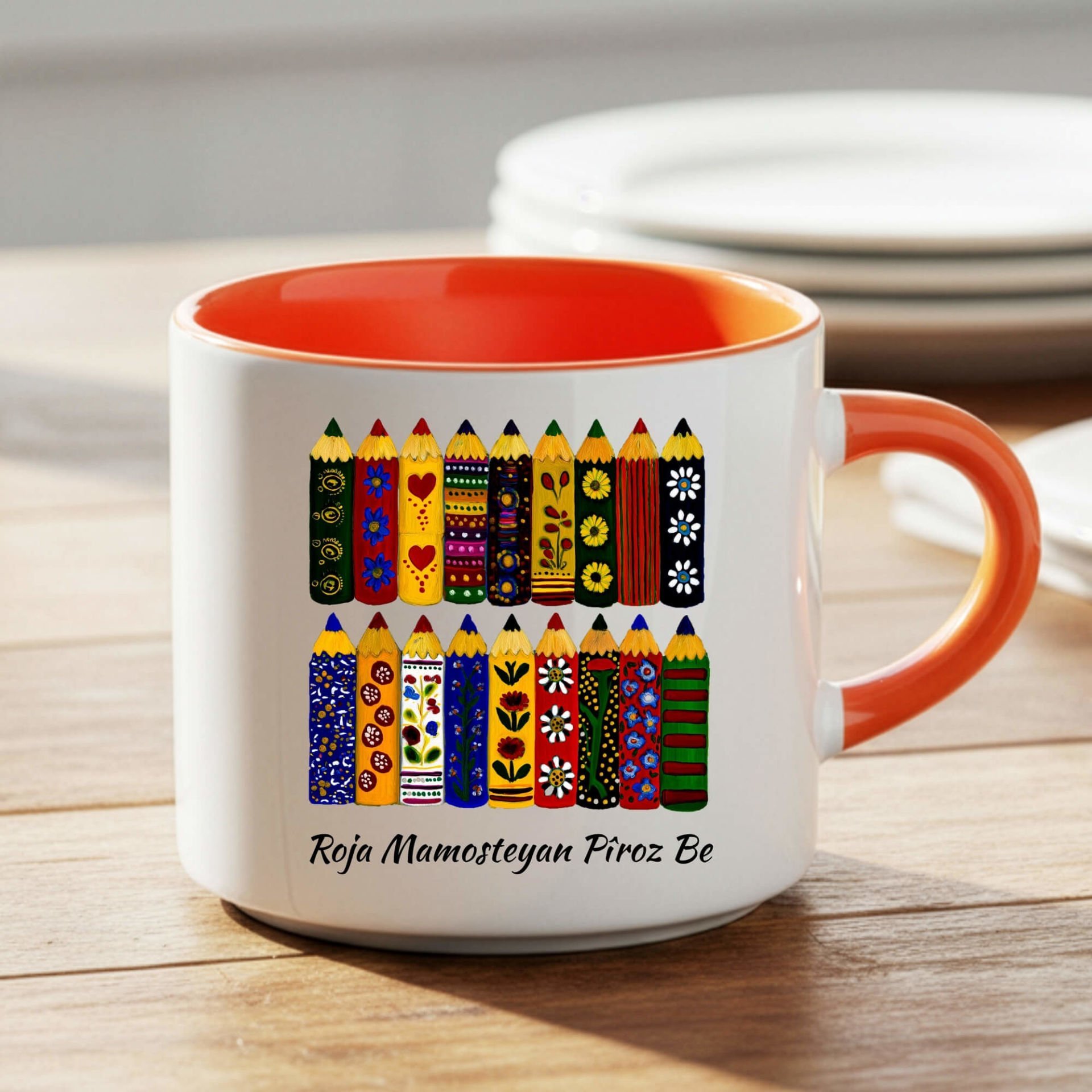 Kürtçe Roja Mamosteyan Pîroz Be Yazılı Turuncu Renkli Nescafe Kupa Bardağı - Kürtçe Öğretmenler Günü İçin Nescafe Kupası