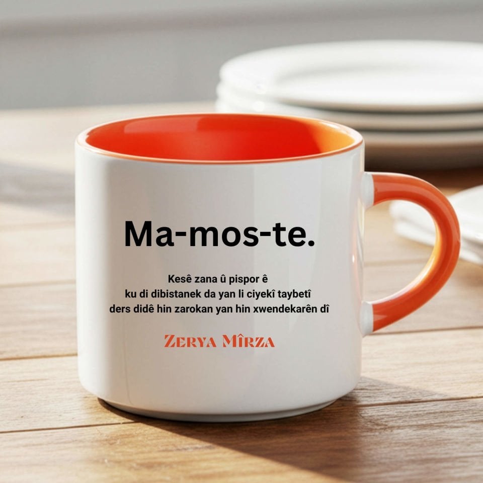 İsme Özel Kürtçe Mamoste Turuncu Renkli Nescafe Kupa Bardağı - Kürtçe Öğretmenler Günü Ma-Mos-Te Nescafe Kupası