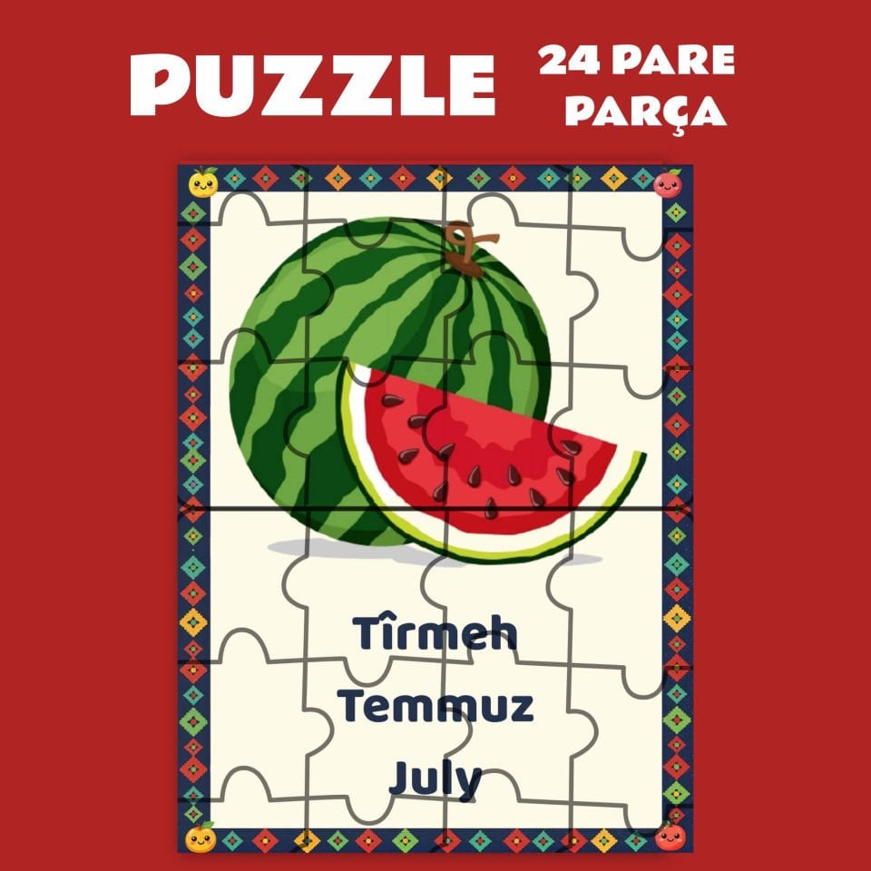 Pazil Bi Kurdî Tîrmeh Temmuz Ayı  - Kürtçe Puzzle Yapboz (24 Pare/Parça - A5)