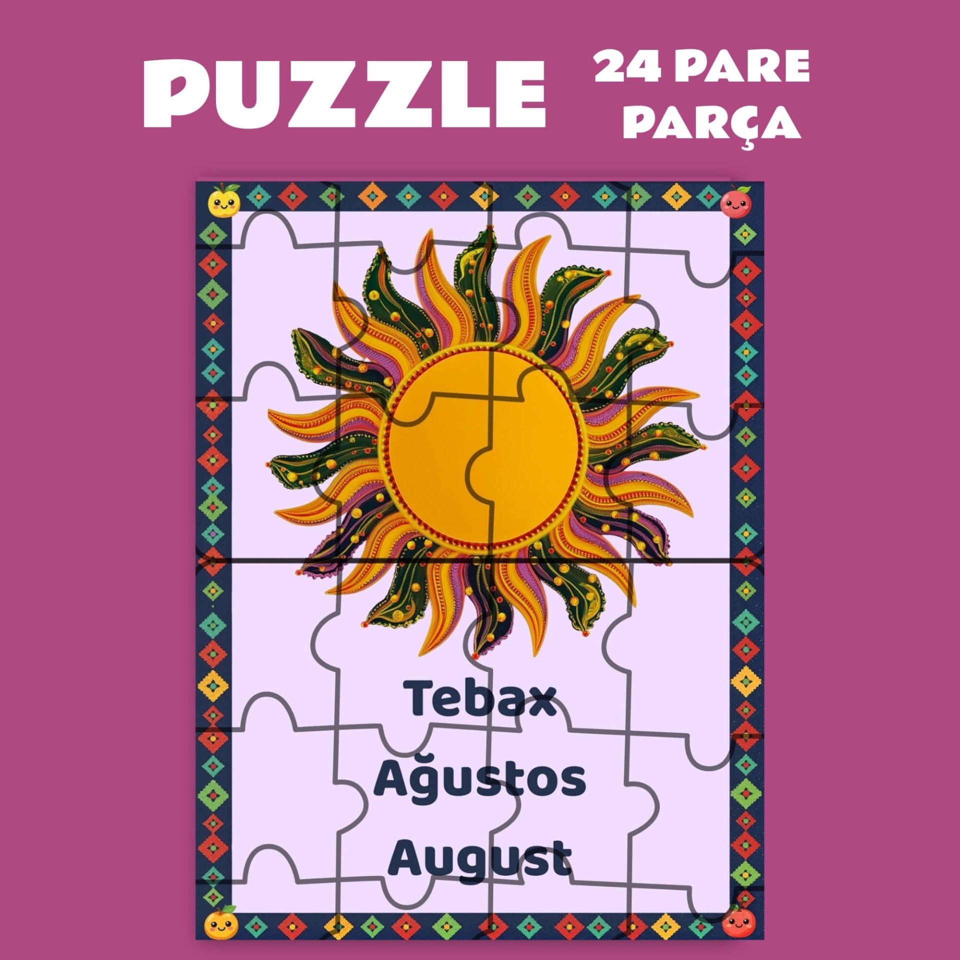 Pazil Bi Kurdî Tebax Ağustos Ayı  - Kürtçe Puzzle Yapboz (24 Pare/Parça - A5)