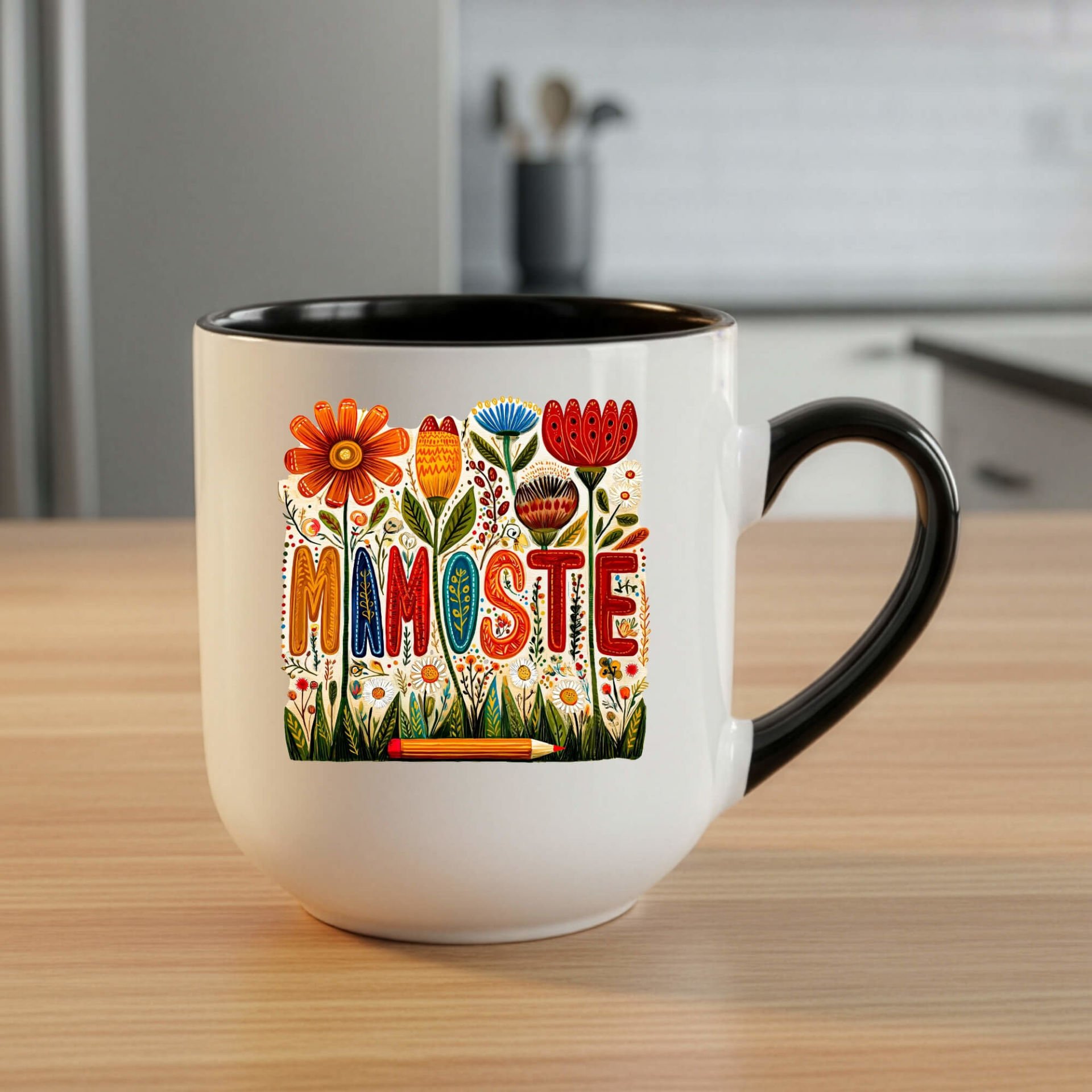 Kürtçe Öğretmenler Günü Mamoste Yazılı Siyah Renkli ve Çiçekli Elite Kupa Bardağı Kupası