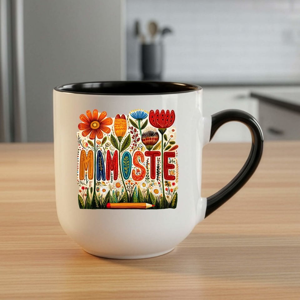 Kürtçe Öğretmenler Günü Mamoste Yazılı Siyah Renkli ve Çiçekli Elite Kupa Bardağı Kupası