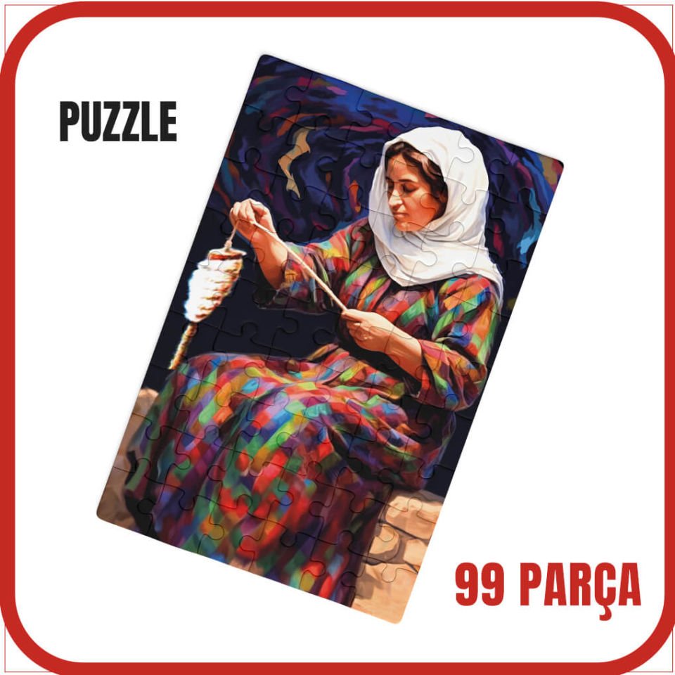 Pazil Bi Kurdî Jina Bi Teşî - Teşili Kadın  - Kürtçe Puzzle Yapboz (99 Pare/Parça - A4)