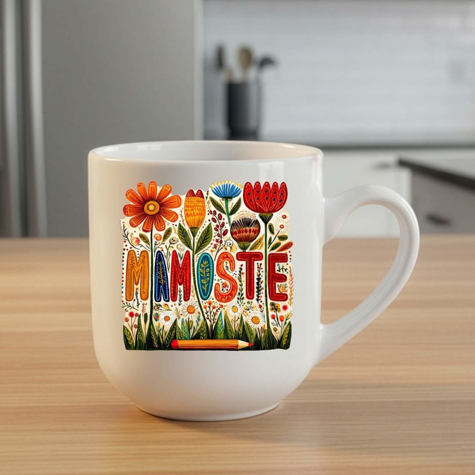 Kürtçe Öğretmenler Günü Mamoste Yazılı Beyaz Renkli ve Çiçekli Elite Kupa Bardağı Kupası