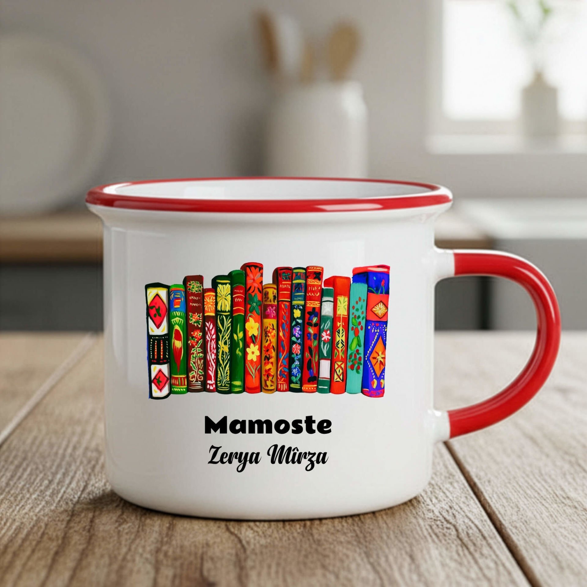 İsme Özel Kürtçe Öğretmenler Günü Mamoste Kırmızı Renkli Enamel Kupa Bardağı Kupası