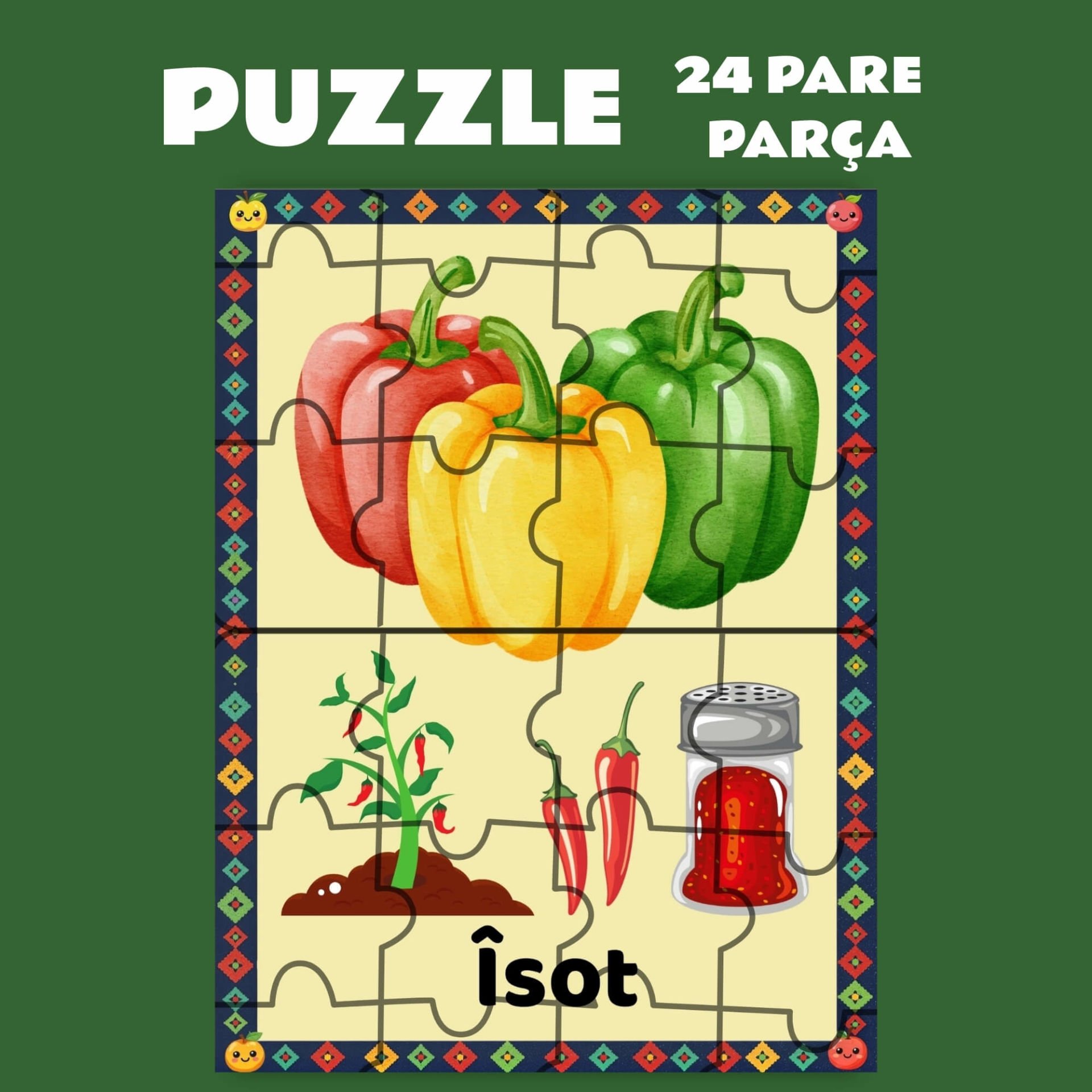 Pazil Bi Kurdî Îsot Biber  - Kürtçe Puzzle Yapboz (24 Pare/Parça - A5)